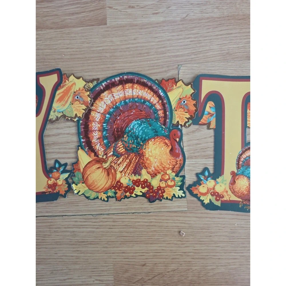 Vtg Happy Thanksgiving Banner Sign Die Cut Cardboard Hanging 7 